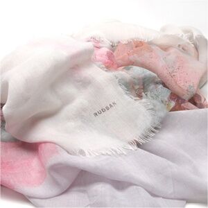 RUDSAK Large Rectangular Fringed Scarf Abstract Floral Motif 102" x 72"